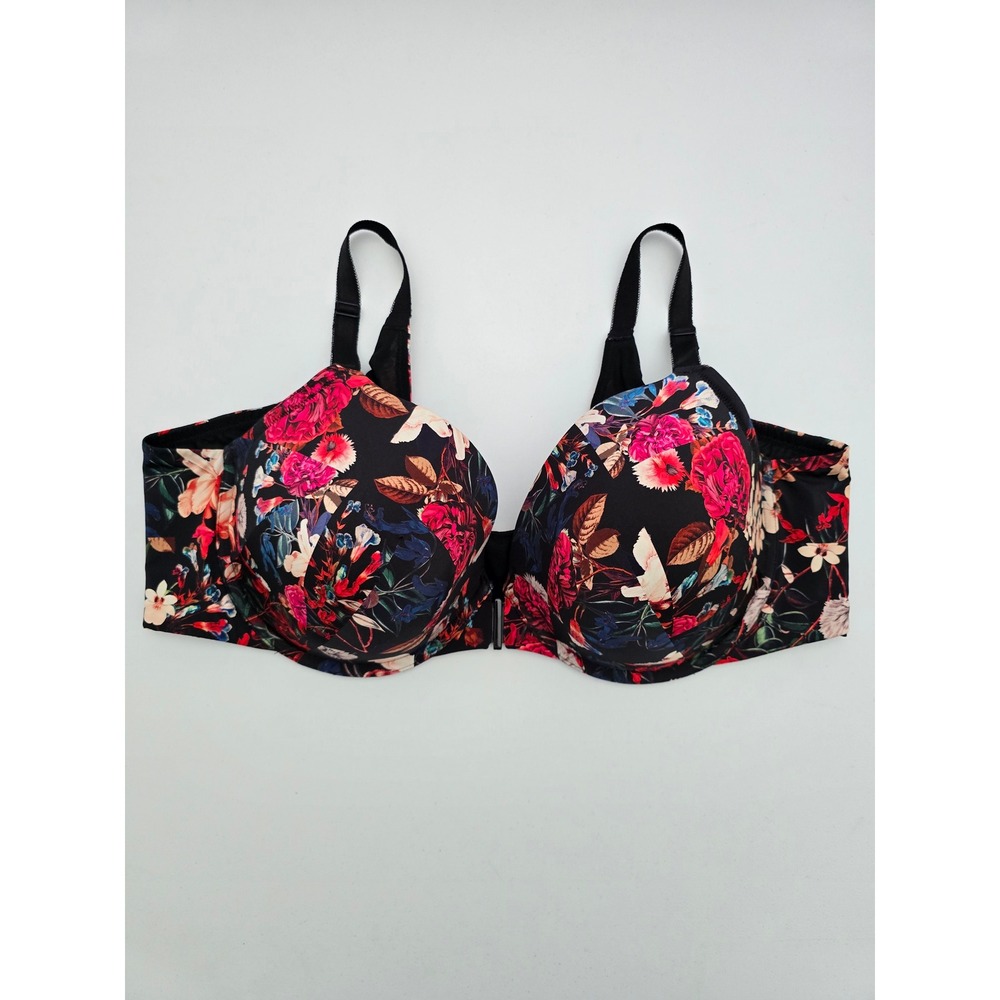 Torrid Curve Women's Front Closure Push-Up Plunge Bra Floral Black 44C